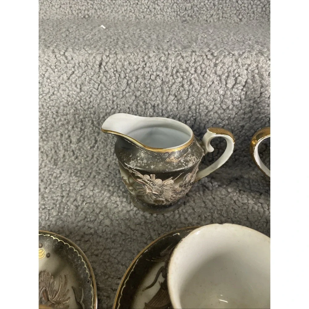 Japanese Dragon Teapot, Tea Cups, Sugar‎ Bowl, Creamer, Coffee Cup And Saucers